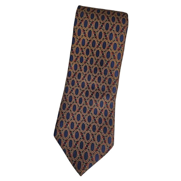 GUCCI Men's 100% Silk Necktie LUXURY Tie Blue Chain W:3.6" EUC